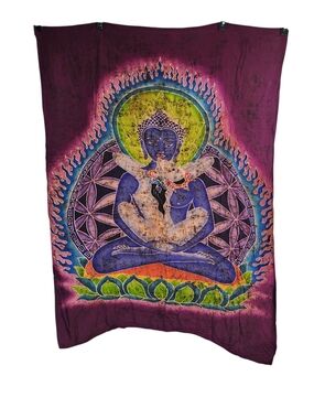 Sacred Union Buddhist Wall Hanging Batik Yoga Rod Pocket Curtain Tapestry 42"